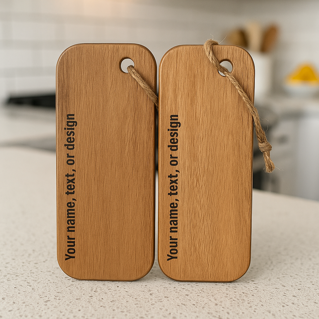 Mini houten snijplank rechthoekig – Personaliseerbaar - Hangbaar serveer- en tapasplankje
