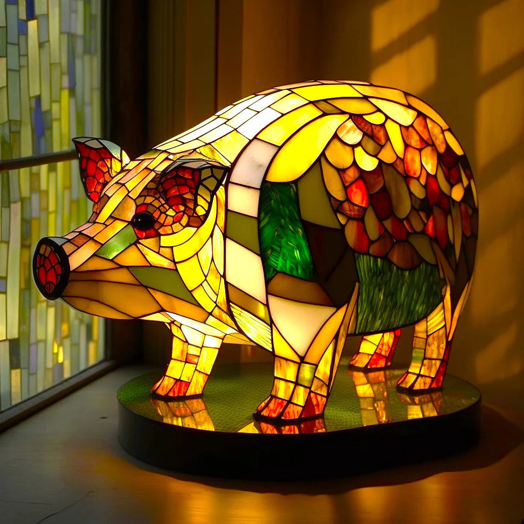 Luxeloom dierenlamp – glas-in-lood sfeerlamp met dierendesign, handgemaakt en warm licht