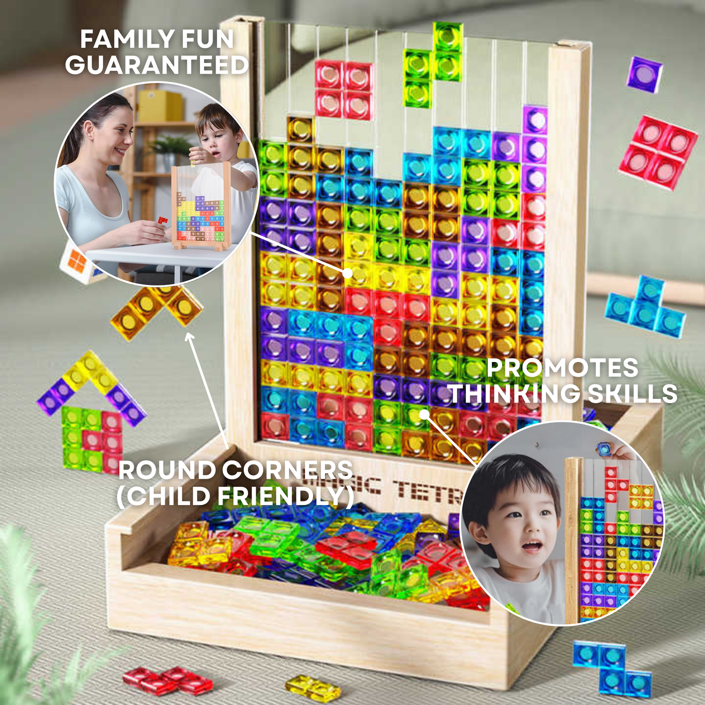 Ecoblock Tetris Board - Houten puzzels voor kinderen en volwassenen - duurzame hersentraining leuk