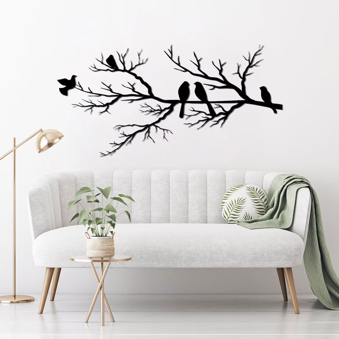 AviBranch – Metalen Muurdecoratie met Vogels op Tak – Moderne & Klassieke Wandkunst voor Woonkamer, Slaapkamer & Kantoor