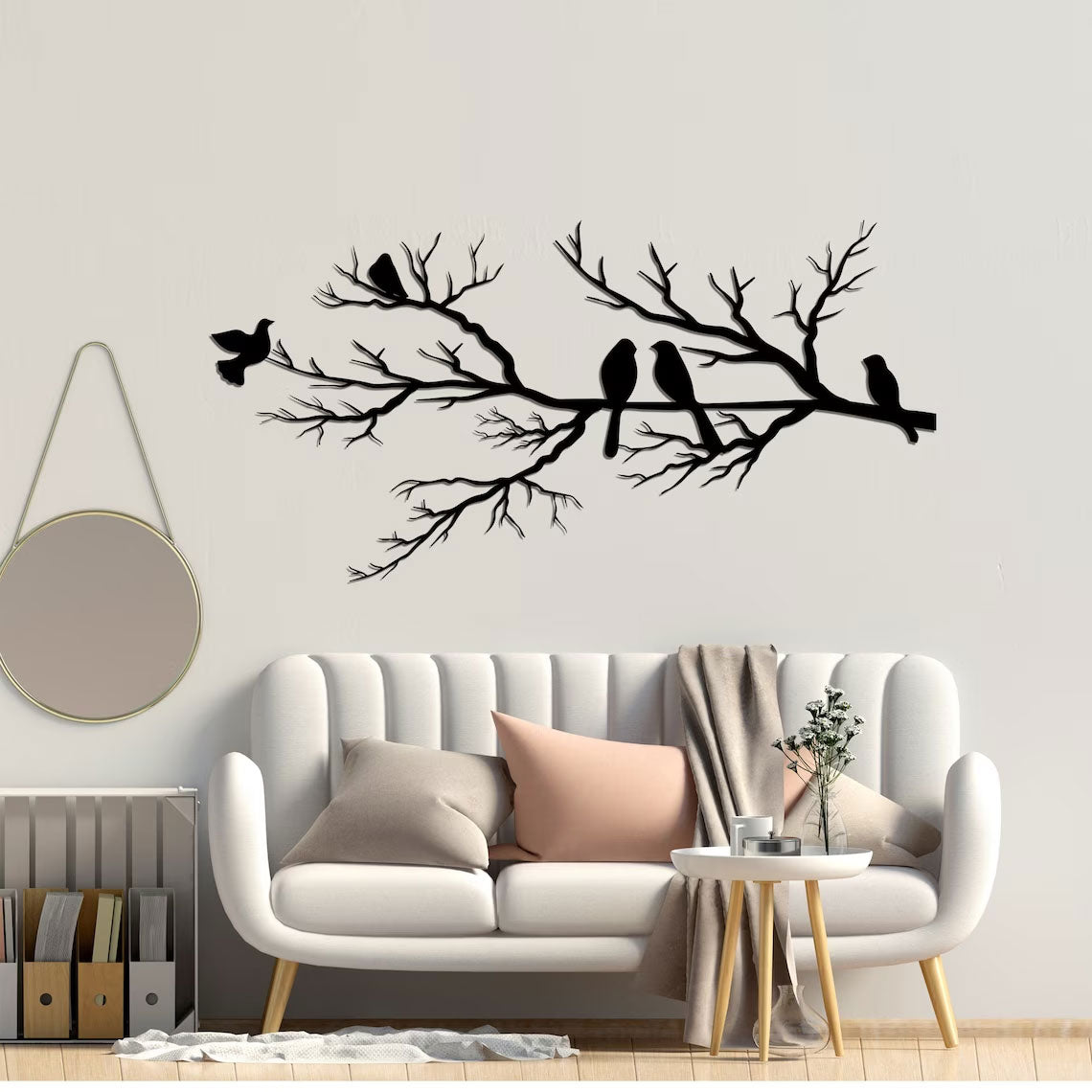 AviBranch – Metalen Muurdecoratie met Vogels op Tak – Moderne & Klassieke Wandkunst voor Woonkamer, Slaapkamer & Kantoor