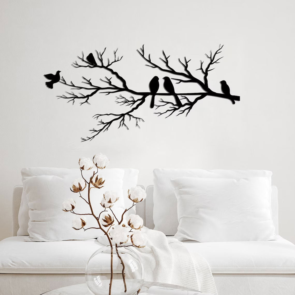 AviBranch – Metalen Muurdecoratie met Vogels op Tak – Moderne & Klassieke Wandkunst voor Woonkamer, Slaapkamer & Kantoor