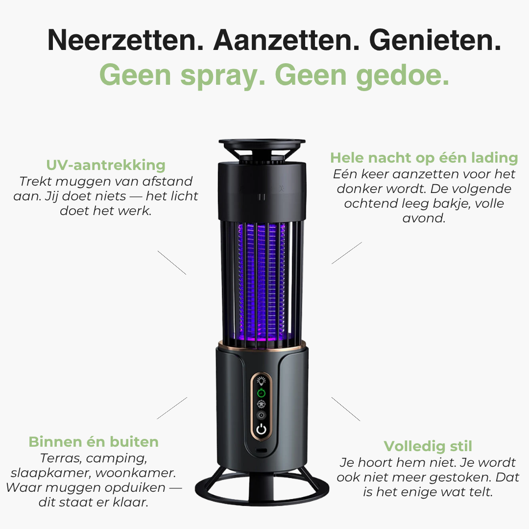 BugFlo Elektrische Muggenlamp UV - LED Insectenlamp Oplaadbaar Binnen Buiten