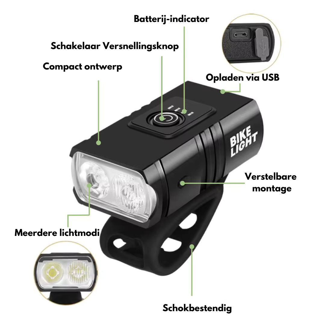 LED Fietsverlichting - 1000 & 500 Lumen - USB Oplaadbaar