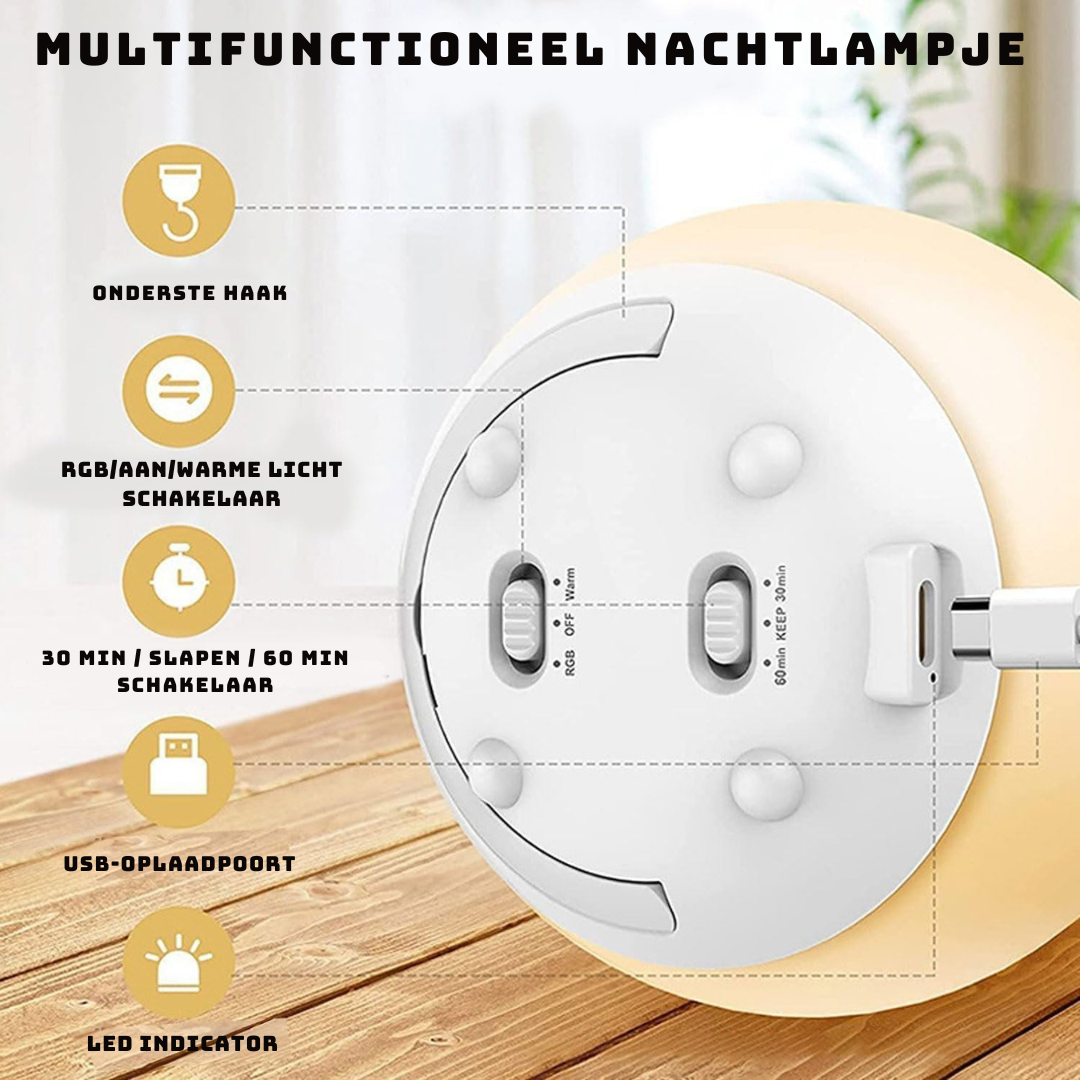 Borstvoedings Nachtlampje – BPA-vrije Siliconen Aanraaklamp met Oogvriendelijke Dimmer – Draadloos & Oplaadbaar