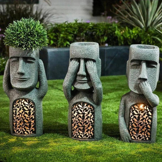 GlowPot - Artistieke sculptuur bloempot met LED-licht op zonne-energie voor tuindecoratie