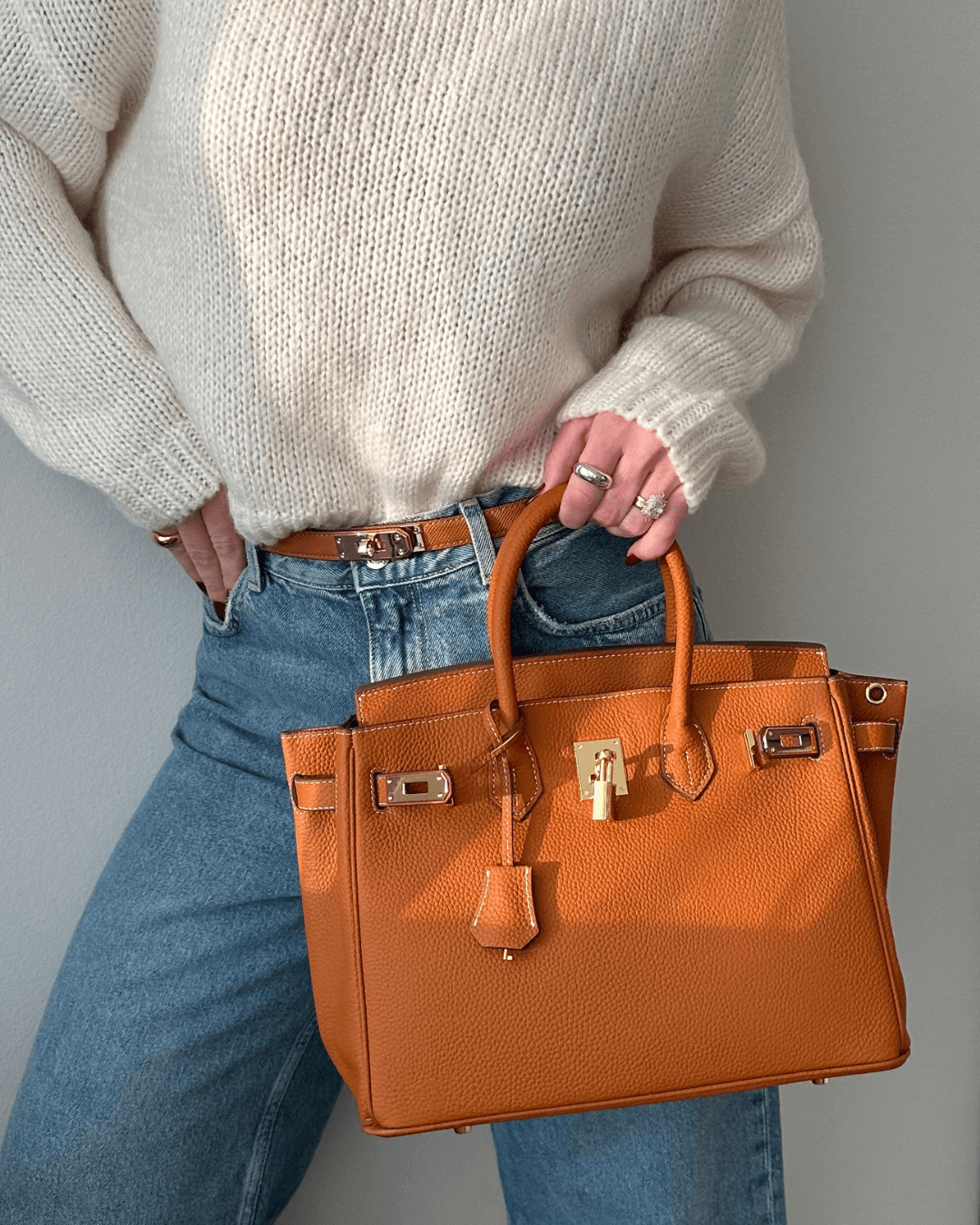 Stijlvolle dames handtas - middelgroot - zwart/oranje - ruime schoudertas