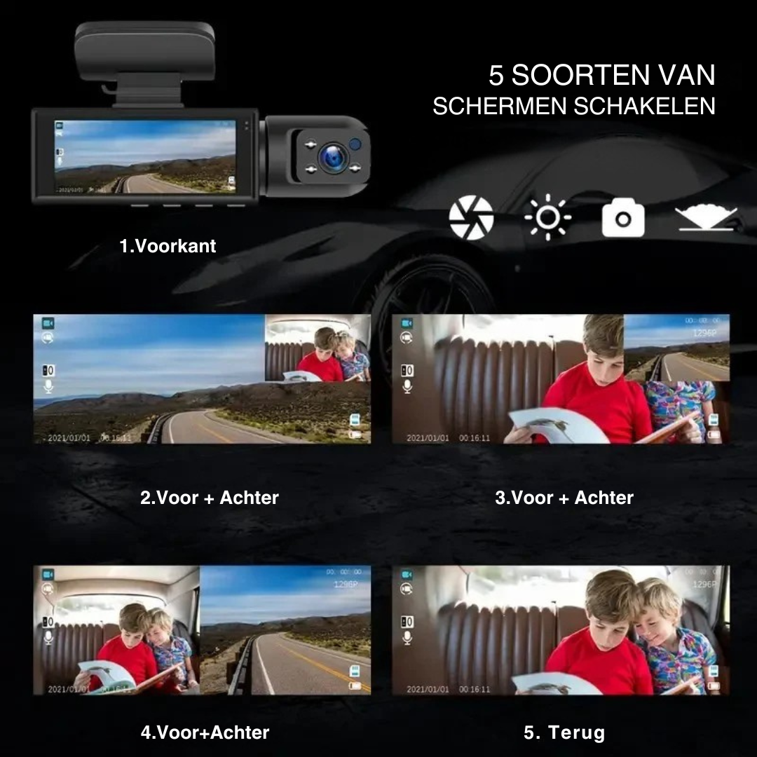 Dual DashCam Pro Auto | Dubbele lens voor volledige dekking