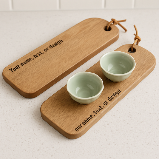 Mini houten snijplank rechthoekig – Personaliseerbaar - Hangbaar serveer- en tapasplankje