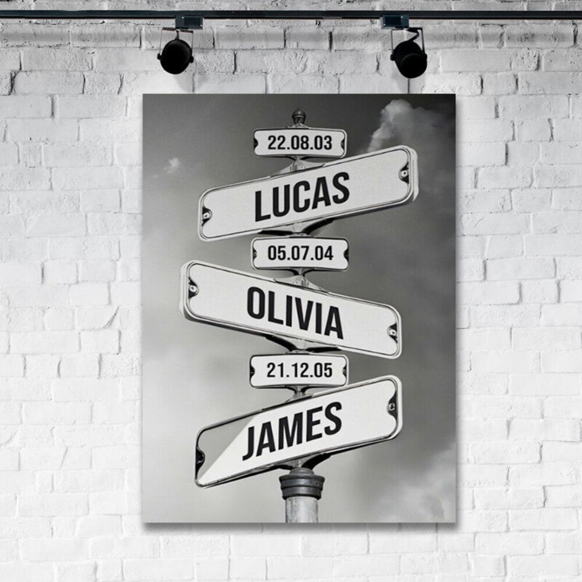 RetroRoots Family Art | Personaliseerbaar Canvas Kunst met Namen en Geboortedata – Uniek Retro Straatnaambordontwerp