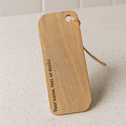 Mini houten snijplank rechthoekig – Personaliseerbaar - Hangbaar serveer- en tapasplankje