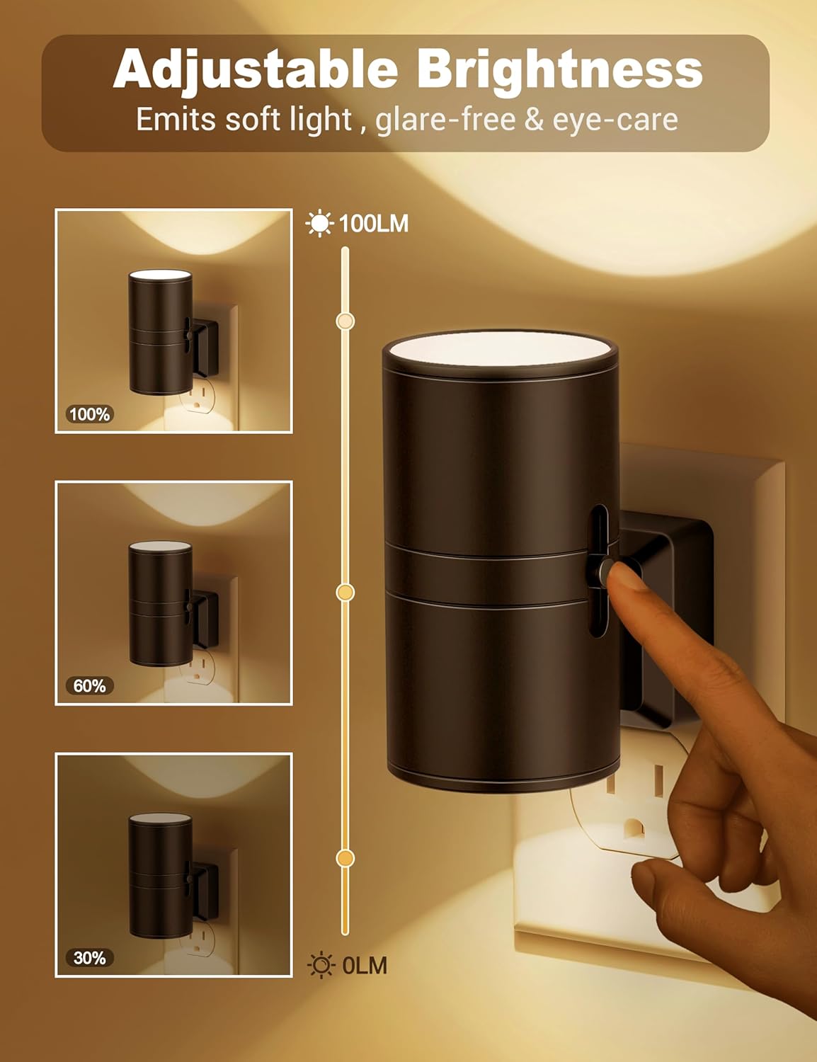 LumaSense – Dimbare LED Nachtlamp Plug-In met Schemer Sensor – Instelbare Helderheid voor Slaapkamers, Gangen & Badkamers