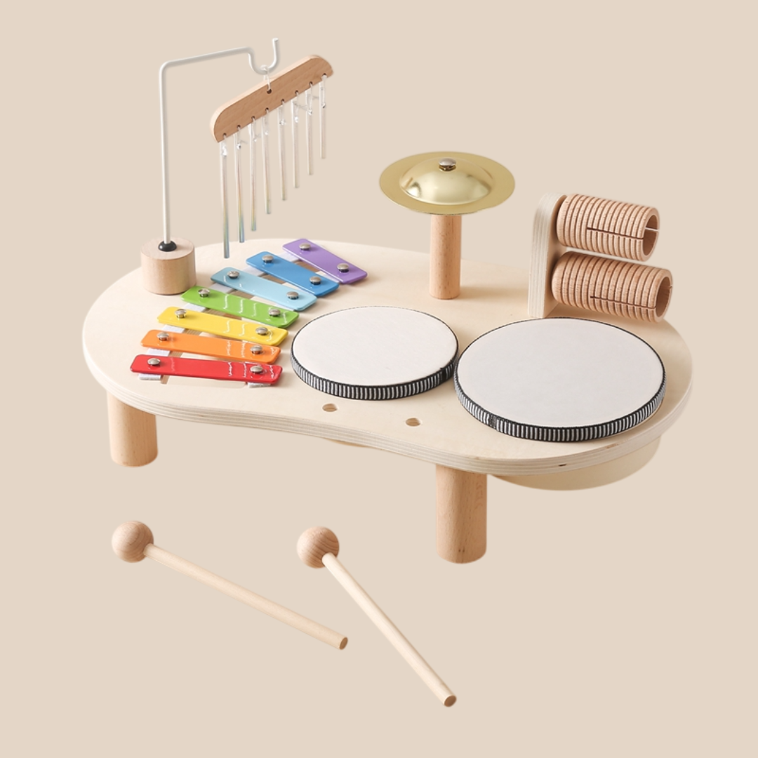 KiddieTunes Houten Muziektafel Kind - Xylofoon, Trommels & Bekkens (1+)