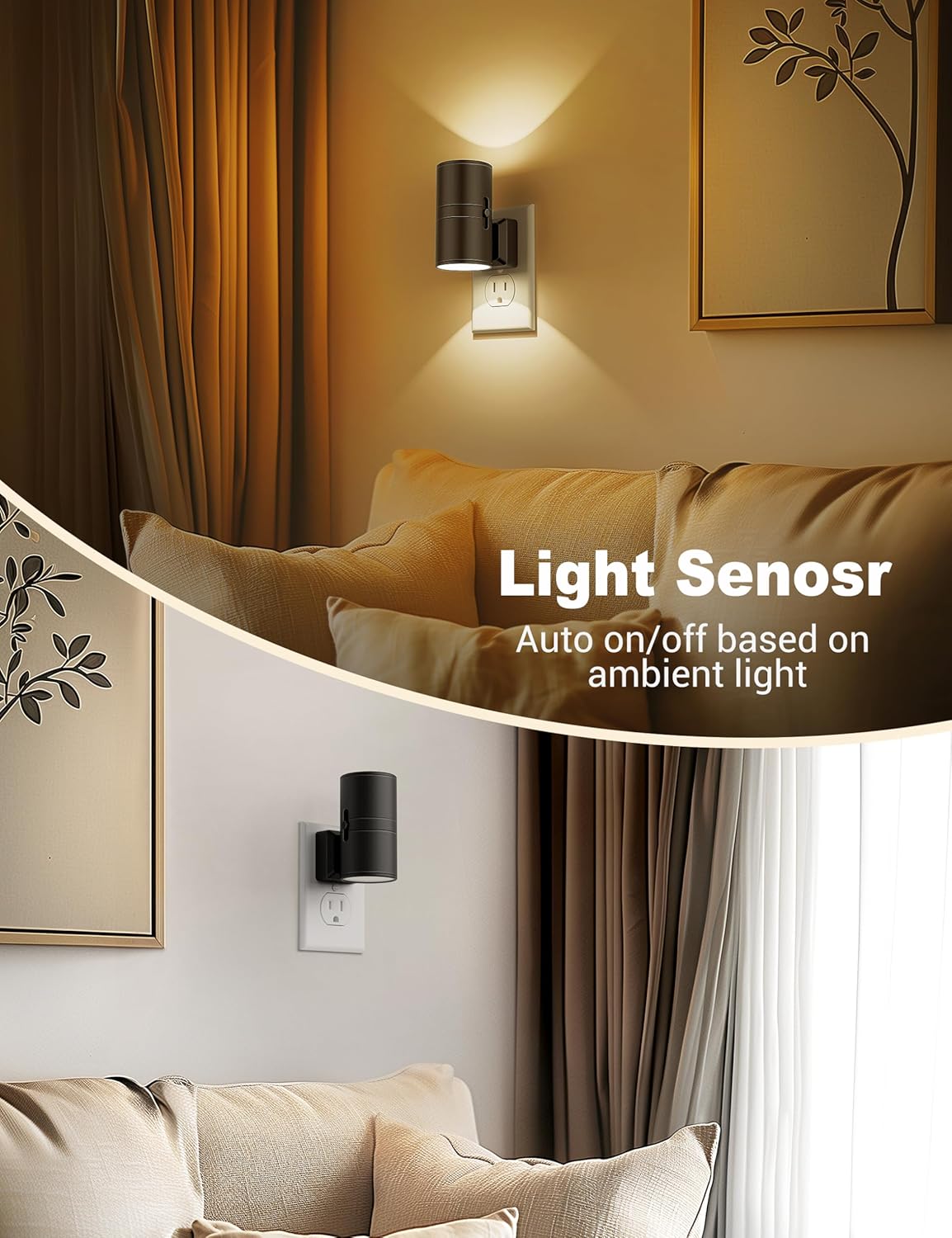 LumaSense – Dimbare LED Nachtlamp Plug-In met Schemer Sensor – Instelbare Helderheid voor Slaapkamers, Gangen & Badkamers