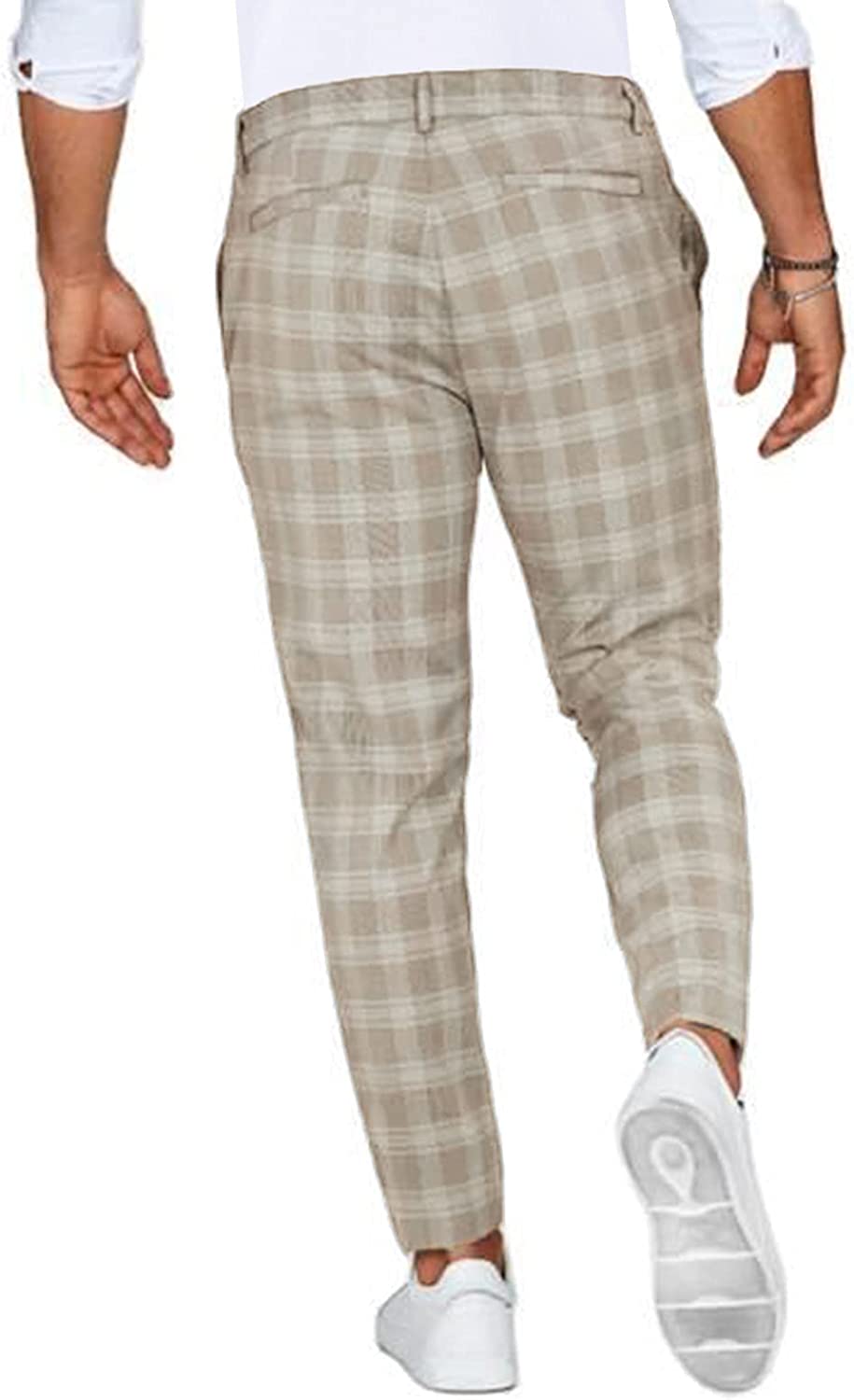 Casual chino herenbroek met ruitenpatroon - Slim fit - Beige