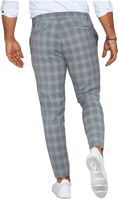 Casual chino herenbroek met ruitenpatroon - Slim fit - Beige