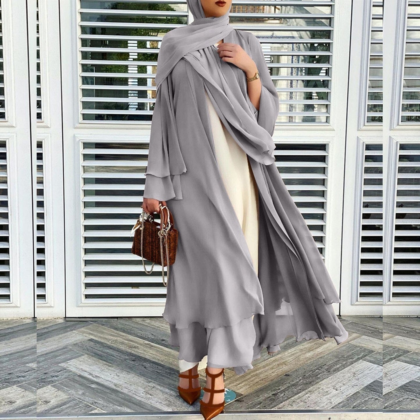 Open abaya jurk met hijab – luchtige damesjurk voor moslima, chiffon, losvallend