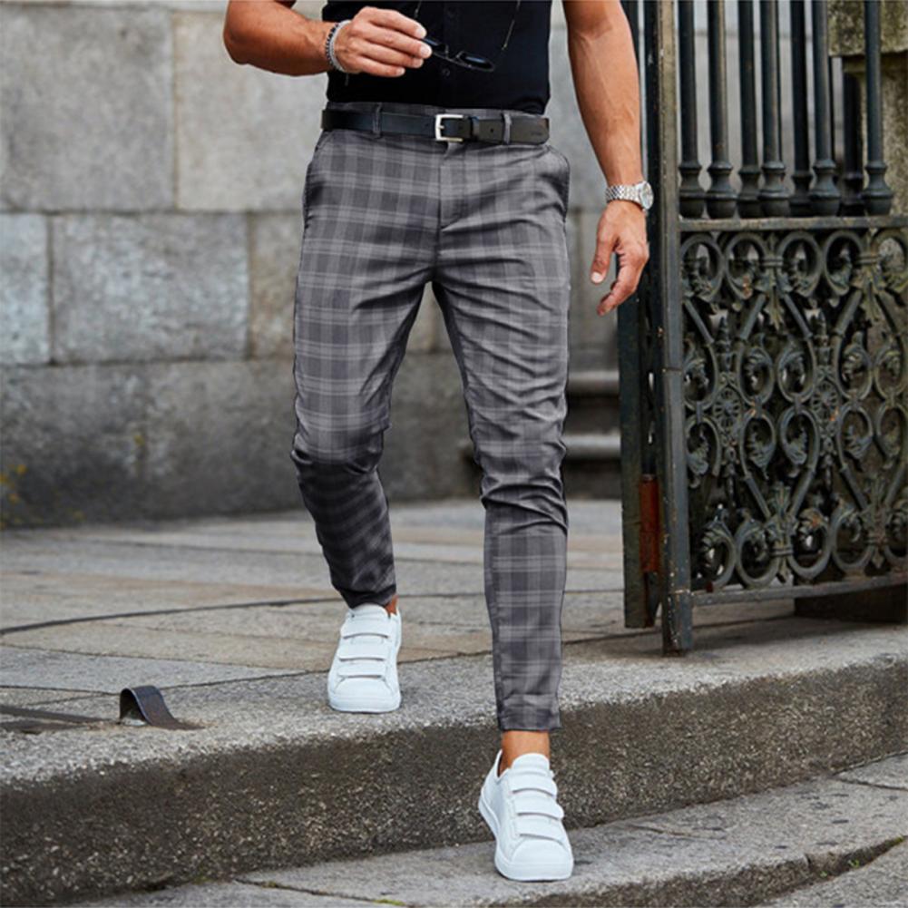 Casual chino herenbroek met ruitenpatroon - Slim fit - Beige