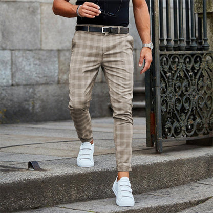 Casual chino herenbroek met ruitenpatroon - Slim fit - Beige