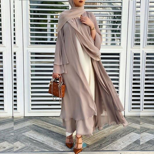 Open abaya jurk met hijab – luchtige damesjurk voor moslima, chiffon, losvallend