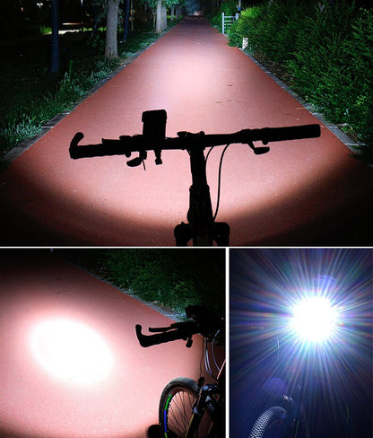 4-in-1 Fietstelefoonhouder met Powerbank, LED Verlichting en Claxon - Zwart/Rood