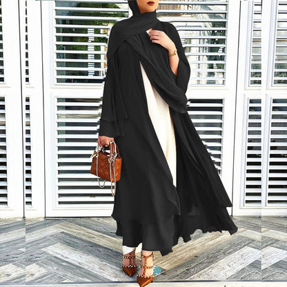 Open abaya jurk met hijab – luchtige damesjurk voor moslima, chiffon, losvallend