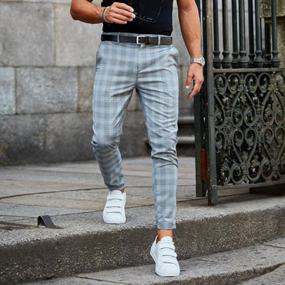Casual chino herenbroek met ruitenpatroon - Slim fit - Beige
