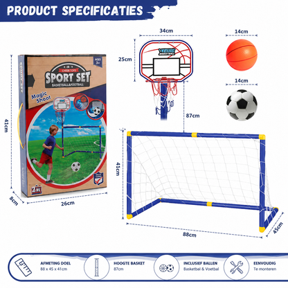 ToyPark Kids Ball Games - Dubbel Speelplezier - Voetbal & Basketbal Speelgoed Set