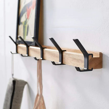 Wandkapstok - Verplaatsbare Haken - Zwart - Nordic Design - Voor Hal en Slaapkamer - Hout en Aluminium - Afmetingen -40x7x7CM