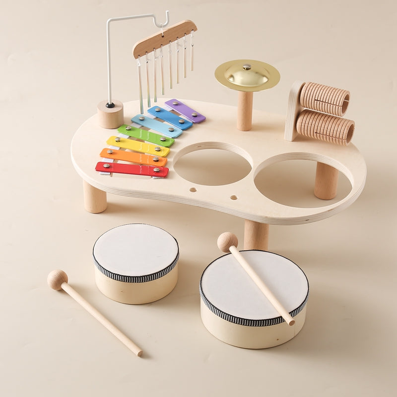 KiddieTunes Houten Muziektafel Kind - Xylofoon, Trommels & Bekkens (1+)