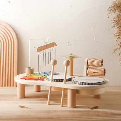 Houten Muziektafel - Educatief Muziekinstrument voor Kinderen, Inclusief Trommels, Xylofoon & Bekkens, +1 Jaar