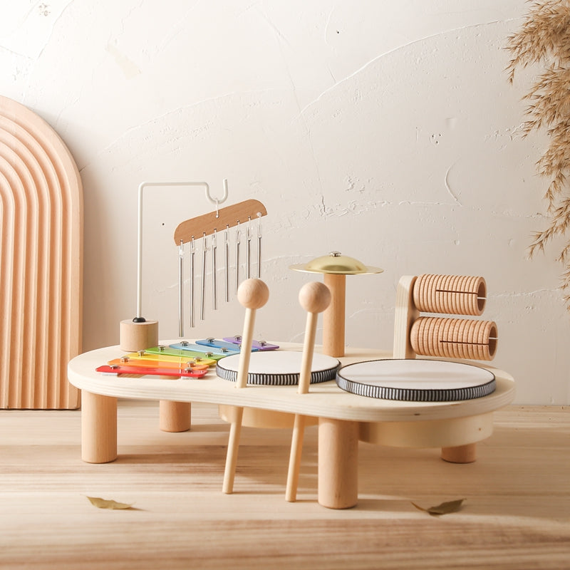 KiddieTunes Houten Muziektafel Kind - Xylofoon, Trommels & Bekkens (1+)