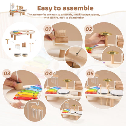 KiddieTunes Houten Muziektafel Kind - Xylofoon, Trommels & Bekkens (1+)
