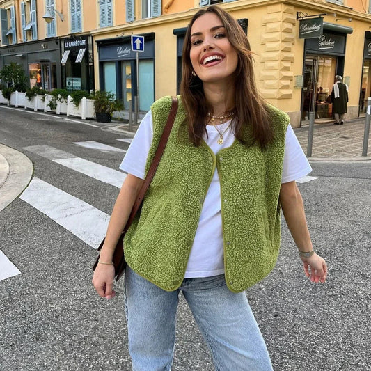 Hannah - Casual Mouwloos Gilet met V-hals Knopen en Zakken