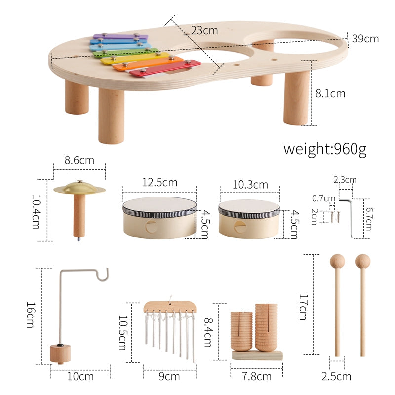 KiddieTunes Houten Muziektafel Kind - Xylofoon, Trommels & Bekkens (1+)