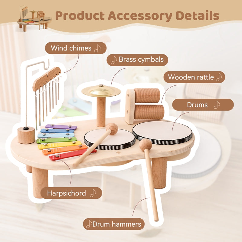 KiddieTunes Houten Muziektafel Kind - Xylofoon, Trommels & Bekkens (1+)