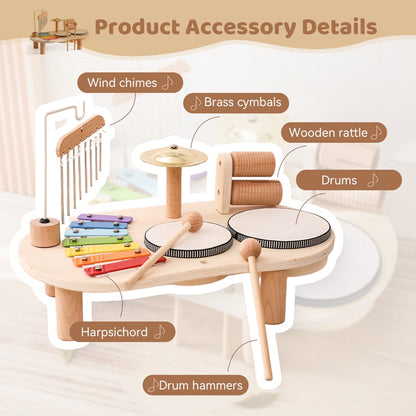 KiddieTunes Houten Muziektafel Kind - Xylofoon, Trommels & Bekkens (1+)