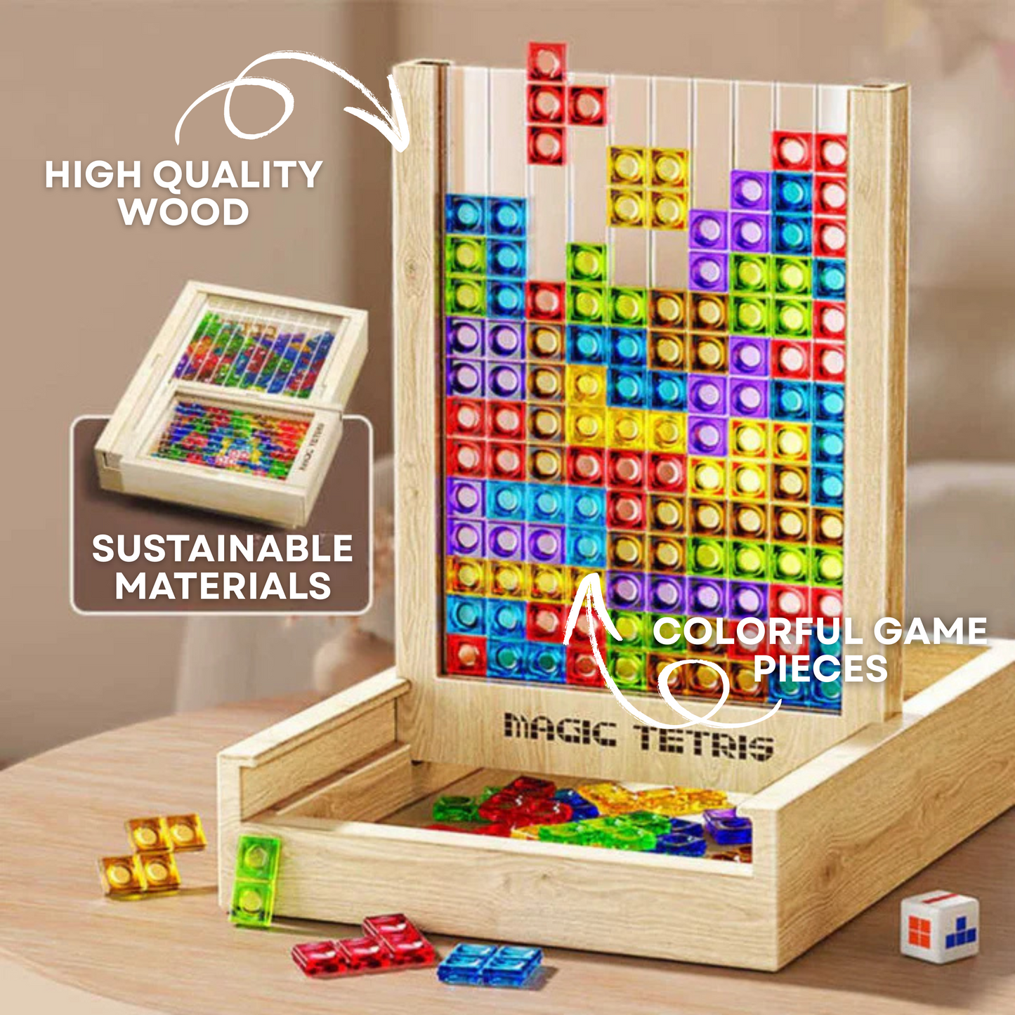 Ecoblock Tetris Board - Houten puzzels voor kinderen en volwassenen - duurzame hersentraining leuk