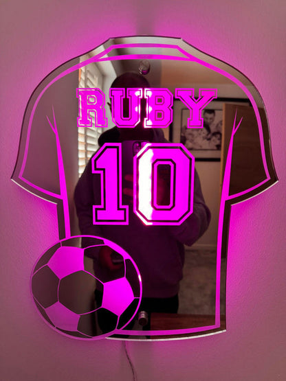 Voetbalshirt Spiegel met Naam en LED-Verlichting – Gepersonaliseerd Cadeau