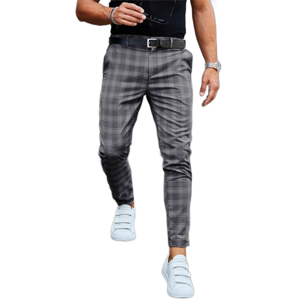 Casual chino herenbroek met ruitenpatroon - Slim fit - Beige