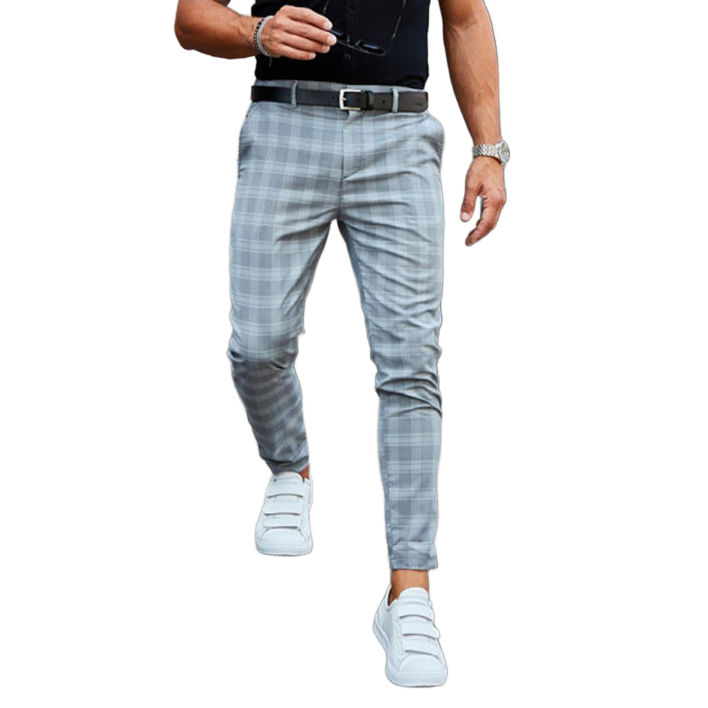 Casual chino herenbroek met ruitenpatroon - Slim fit - Beige