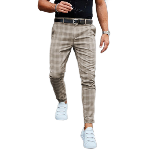 Casual chino herenbroek met ruitenpatroon - Slim fit - Beige