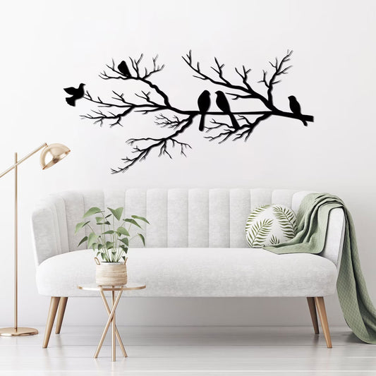 AviBranch – Metalen Muurdecoratie met Vogels op Tak – Moderne & Klassieke Wandkunst voor Woonkamer, Slaapkamer & Kantoor