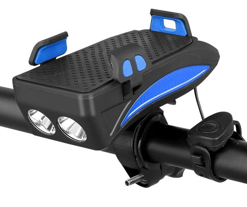 4-in-1 Fietstelefoonhouder met Powerbank, LED Verlichting en Claxon - Zwart/Rood