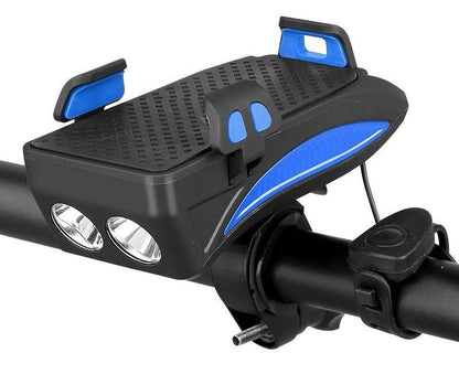 4-in-1 Fietstelefoonhouder met Powerbank, LED Verlichting en Claxon - Zwart/Rood
