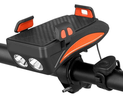 4-in-1 Fietstelefoonhouder met Powerbank, LED Verlichting en Claxon - Zwart/Rood