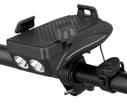 4-in-1 Fietstelefoonhouder met Powerbank, LED Verlichting en Claxon - Zwart/Rood