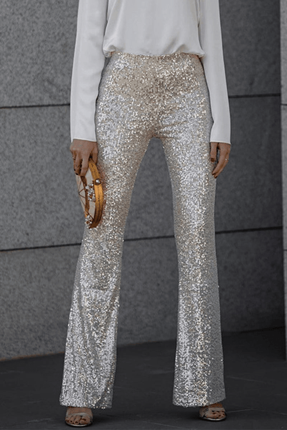 Noa | Sprankelende Flared Dames Broek | Feestelijke Pailletten En Glitter Broek
