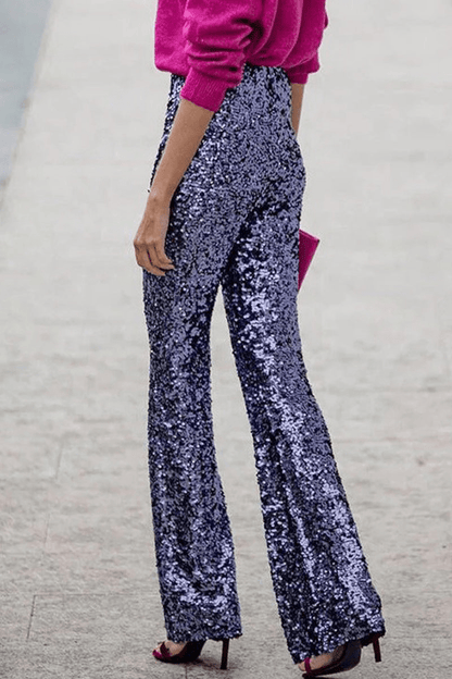 Noa | Sprankelende Flared Dames Broek | Feestelijke Pailletten En Glitter Broek