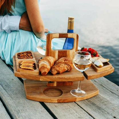 Draagbare Houten Picknickwijntafel 36x31x26cm Ruime Serveerruimte